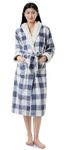 Sunny Flannel Mid-Calf Men/Women's Bathrobe with Pockets. (CA/US, Alpha, XX-Large, 3X-Large, Regular, Regular, BLUEPLAID/WHITE)