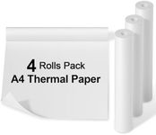 Phomemo A4 Quick-dry Continuous Thermal Paper, 8.27"x275 3/5" (210mm*6.5m) width, black text, 4 Rolls in box. Compatible with Phomemo M08F/M832/M833/M834 portable A4 printer. Storage for 10 years