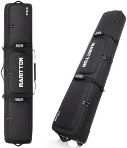 MARITTON Double Rolling Ski Bag with Wheels, Padded Ski Bag for Air Travel to Hold 2 Pairs of Skis up to 175 or 190 cm. (Black, 190cm)