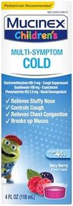 Mucinex Children's Multi-Symptom Cold Medicine, Kids Cough Medicine, Mucinex Kids Medicine/Decongestant with Dextromethorphan HBr, Guaifenesin, Phenylephrine HCl, Very Berry Flavor Liquid, 4 Fl Oz