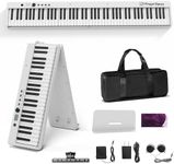 Finger Dance Folding Piano Keyboard 88 Keys, Portable Electric Keyboard with Bluetooth MIDI, Full Size Digital Piano, Wood Grain, Semi-Weighted, Touch Sensitive, with Storage Bag for Beginner