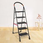 TNT The Next Trend Cameo 5 Step Heavy Duty Foldable Step Ladder with Anti-Skid Shoes and Extra Strong Wide Steps (Black)