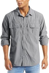 MAGCOMSEN Mens Work Shirts Button Down Shirts UV Shirts for Men Military Shirt for Men Hiking Fishing Shirt Grey XL