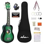 ADM Soprano Ukulele for Beginners 21 Inch Hawaiian Wood Ukelele Kit for Kids Adult Student Starter Professional Ukalelee Pack Bundle with Free Lesson Gig Bag Strap Nylon String Tuner Pick,Greenbrust