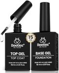 Beetles No Wipe Gel Top Coat and Base Coat Set for Gel Polish - 2Pcs 15ml Super Shiny and Long Lasting for Soak Off LED Nail Lamp Nail Art Design