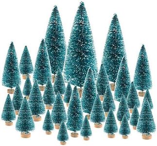 KUUQA 66Pcs Mini Christmas Trees Bottle Brush Trees Sisal Snow Pine Trees Architecture Trees Winter Snow Ornaments for Christmas Decorations Diorama Models, Small Size Trees