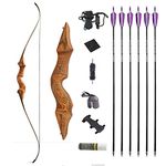 60 Inch Black Hunter Original Takedown Recurve Bow and Arrow Set 20-60lbs Traditional Wood Longbow Right and Left Handed American Hunting Longbow for Outdoor Hunting Shooting (45 Lbs, Orange set)