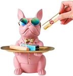 suruim French Bulldog Gifts Key Holder Candy Dish Tray Home Decor Resin Butler Statue Key Bowl Entryway Table Frenchie Dog Sculpture Dining Table Decor Office Small Object Tray (Pink)