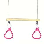 Rebo® Children’s Gymnastic Trapeze Bar with Gym Rings - Pink | OutdoorToys | Wooden and Plastic Replacement Trapeze Set for Kids Swing Sets and Climbing Frames