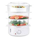 Aigostar 3 Tier Food Steamer, Electric Vegetable Steamer with BPA Free, 9 Litre, 60 Minute Timer, 800W, Energy Saving, White