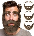 3 Pcs DIY Self Adhesive Fake Mustache and Eyebrows Set Fake Beard Novelty Mustaches for Funny Costume and Halloween-Brown