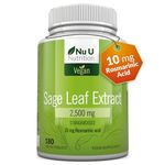 Sage Tablets 2500mg - 180 Vegan Tablets - 6 Month Supply - Menopause Symptoms, Hot Flushes, Night Sweats - High Strength Sage Leaf - 10mg Rosmarinic Acid - Nu U Nutrition