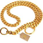 3Keys New Diamond Cut Gold Dog Training Collar Heavy-Duty Brass Chain With Curved Edges And Smooth Finish,?18 cm,W_10 cm