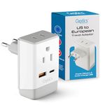 Ceptics European Plug Adapter, International Power Plug with USB & USB-C - 2 USA Socket, QC 3.0 & PD -Type C Outlet Adaptor Charger for Spain France Germany Greece Turkey Portugal, Fast Charging