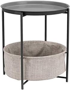 Amazon Basics Tavolino rotondo con spazio per stoccaggio, carbone con tessuto melange grigio, Comodino, 44.96 x 44.96 x 48 cm