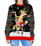 Cozople Women Light Up Christmas Sweater Ugly Knitted Xmas Pullovers 3D Snowflake Reindeer Print Jumpers with Light Bulbs