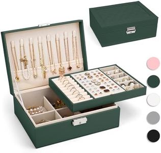 Yarmiene Joyero,Joyeros Mujer Organizador,2 Niveles Caja Joyero Organizador Joyas Cuero PU,Portátil Joyero Viaje Caja de Joyería para Mujer para Anillos,Pendientes,Pulseras Collares,Verde oscuro
