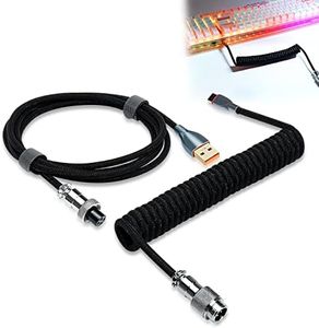 UCINNOVATE Coiled Keyboard Cable, Pro Custom Coiled USB C Cable for Gaming Keyboard, Double-Sleeved Mechanical Keyboard Cable with Detachable Metal Aviator, 1.8M USB-C to USB-A (Black)