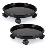 Skelang 2 Pcs Plant Caddy 30cm, Plant Pot Trolley with Brake Wheels, Plastic Planter Roller for Heavy Garden Pot, Plant Pot Stand, Loading Capacity 56kg Each (Black)