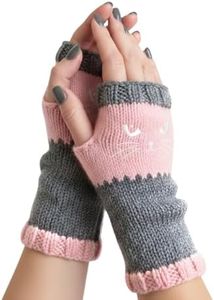 NEKSKA Fingerless Gloves for Women, Cat Mittens for Women, Knitted Warm Winter Mitts for Texting, Typing & Everyday Wear (Pink)