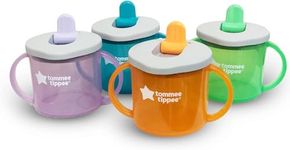 Tommee Tippee First Cup Sippy Cup for Babies with Flip-Up Free-Flow Spout and Easy Gip Handles, 4m+, 190ml, Pack of 4, 4 Colours (1x Orange, 1x Blue, 1x Purple, 1x Green)