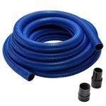 40’ Heavy-Duty Shop Vacuum Hose – Blue Dust Collector - 1-1/2” Helix Design Shop Vac Hose - Polymer Dust Collection Hose w/Swiveling Ports Prevent Twisting & Tangling