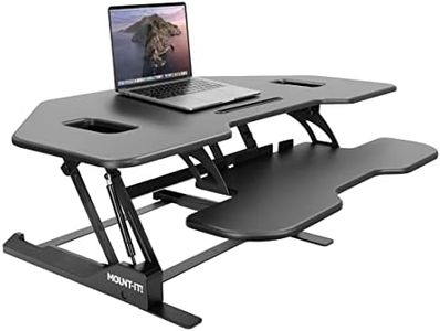Mount-It! Corner Standing Desk Converter | Height Adjustable 43” Wide Desktop | Corner Stand Up Desk with Gas Spring Handle | Stand Up Computer Workstation with Ergonomic Keyboard Tray | Black