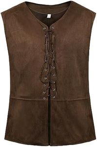 Hengzhifeng Pirate Vest Men Medieval Renaissance Costume Viking Outfit Gothic Steampunk Waistcoat (Medium, Brown)