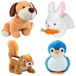 Future Shop Pack of 4 Elegant Soft Toys: Dog, Rabbit, Penguin & Squirrel| Perfect Birthday for Kids Plush Animals for Playtime and Cuddles