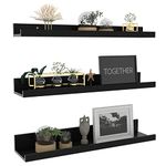 Giftgarden 24 Inch Black Floating Shelves Wall Mounted Picture Ledge Shelf for Storage Bedroom Bathroom Kitchen Living Room Office, Set of 3 Different Sizes