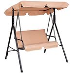 Tangkula 2 Person Canopy Swing, Weather Resistant Porch Swing w/ Adjustable Canopy, Soft Cushion & Backrest, Garden Loveseat Swing Chair Seat, Patio Furniture Swing for Yard, Balcony, Garden (Beige)