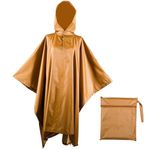Lingito Heavy Duty Rain Poncho for Backpacking, Waterproof Lightweight for Adults, Military, Emergency, Camping, Men, Women, Square-brown, One size