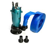 Heavy Duty Flood Sewage Water Pond Drain Septic Sump Cesspool Grinding Pump with Blue Layflat Hose 10 20 30 50m (30M LAYFLAT Blue Hose)