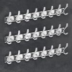 Plantex Aluminum Wall Hanger with 8 Hooks for Walls of Bathroom/Kitchen - Door Hooks for Clothes/Towel/Keys - Pack of 3 (8 Hooks, Chrome)