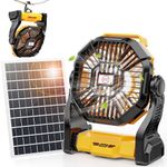 Art In Real 10400mAh Solar Fan, Camping Fan with 7W Solar Panel, Rechargeable Solar Powered Fan with LED Lantern,Portable Battery Operated Fan for Travel Picnic, Barbecue, Fishing,Outdoor＆Indoor