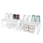 Nxconsu 2Pack Cabinet Shelf Expandable Stackable Organizer Riser for Kitchen Cabinet Pantry Cupboard Under Sink Countertop Organization Accessories Storage Space Saver Multi-Function Metal White