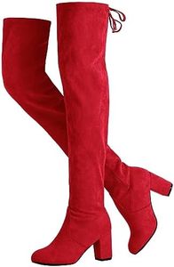 Vepose Women's Thigh High Over The Knee Boots, 3" Inch Block Chunky Heel Fashion Boot for Lady, 992 - Suede Red, Size Size 9.5 US (CJY992 red 09.5)