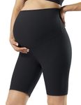 POSHDIVAH Ribbed Maternity Biker Shorts Over The Belly for Women - 5"/8" Buttery Soft Pregnancy Workout Athletic Short, Black 8", Medium