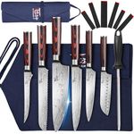 SYOKAMI Knife Set, 9 Piece Japanese Kitchen Chef Knife Sets with Roll Bag, Professional Wooden Handle, High Carbon Steel Kitchen Knives with Case for Cooking Camp Outdoor Travel