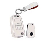 HIBEYO Flip Car Key Case Fits Chevrolet Key Case Silicone Protective Cover for Chevy Aveo for Vauxhall Corsa Zafira Mokka Key Box Remote Control 3 Buttons Bling Key Ring White