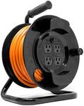 WEN PC5043R 50 ft. 14-Gauge Heavy-Duty SJTW Outdoor 14/3 Extension Cord Reel with NEMA 5-15R Light-Up Power Outlet,Black