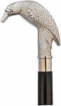 FYNJREX Walking Cane Wooden Walking Stick for Men, Women, Silver Brass Raven Crow Head Fashion Designer Cane Rubber Brass Tip Grandpa Gift