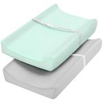 TILLYOU Changing Pad Cover Set in Soft Jersey Material - Fits 32"/34''x16" Contoured Pad for Babies, Lt Green & Lt Gray