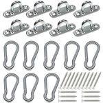 TERMATH 8 Pcs Stainless Steel 1.8 inch Pad Eye Plate U Hooks + 8pcs Stainless Steel Snap Hook,Shade Sail Hardware,Outdoors String Lights Hooks,Plant Hook,Marine Hardware Staple Hook Loop with Screws