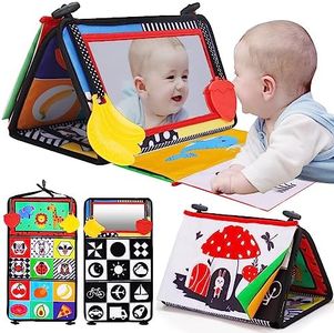 Tummy Time Baby Mirror Toy, Black and White High Contrast Baby Newborn Toys 3 6 12 Months, Montessori Crinkle Mat Cloth Book Sensory Activity Brain Development Gift for 0-6 Months Infant Boys Girls