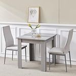 Redd Royal Grey Wood Dining Room Table and Chairs Set of 4 for Small Space, 5 Pieces Compact Square Kitchen Table with 4 Seater Chairs Space Saving (2 Grey Velvet Chairs, Grey Table)