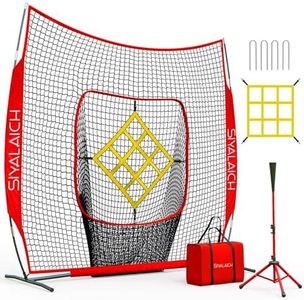 SIYALAICH Portable Baseball Net & Softball Net 7 ftx7 ft,Baseball & Softball Tee and Net,Pitching,Batting Net,Swing Practice Net,with Strike Zone,for Kids and Adults of All Skill Levels