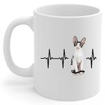 Black Bicolor Cornish Rex Cat Heartbeat Lifeline Coffee Mug White Ceramic 11oz