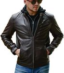 Jild Casual Hooded Vintage Leather Jacket Men - Lambskin Leather Motorcycle Jacket with Removable Hood for Men’s Fashion (Hood.M-Brn-Custom)