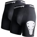 COOLOMG 2-Pack Boys Baseball Shorts with Athletic Cup - Youth Baseball Under Shorts for Football Lacrosse Black XS